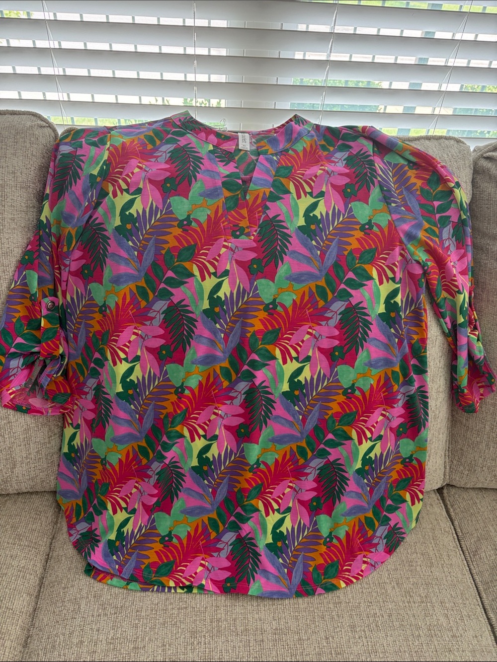 Scarlett Tropical Leaf Print Shirt in Pink, Green, Purple